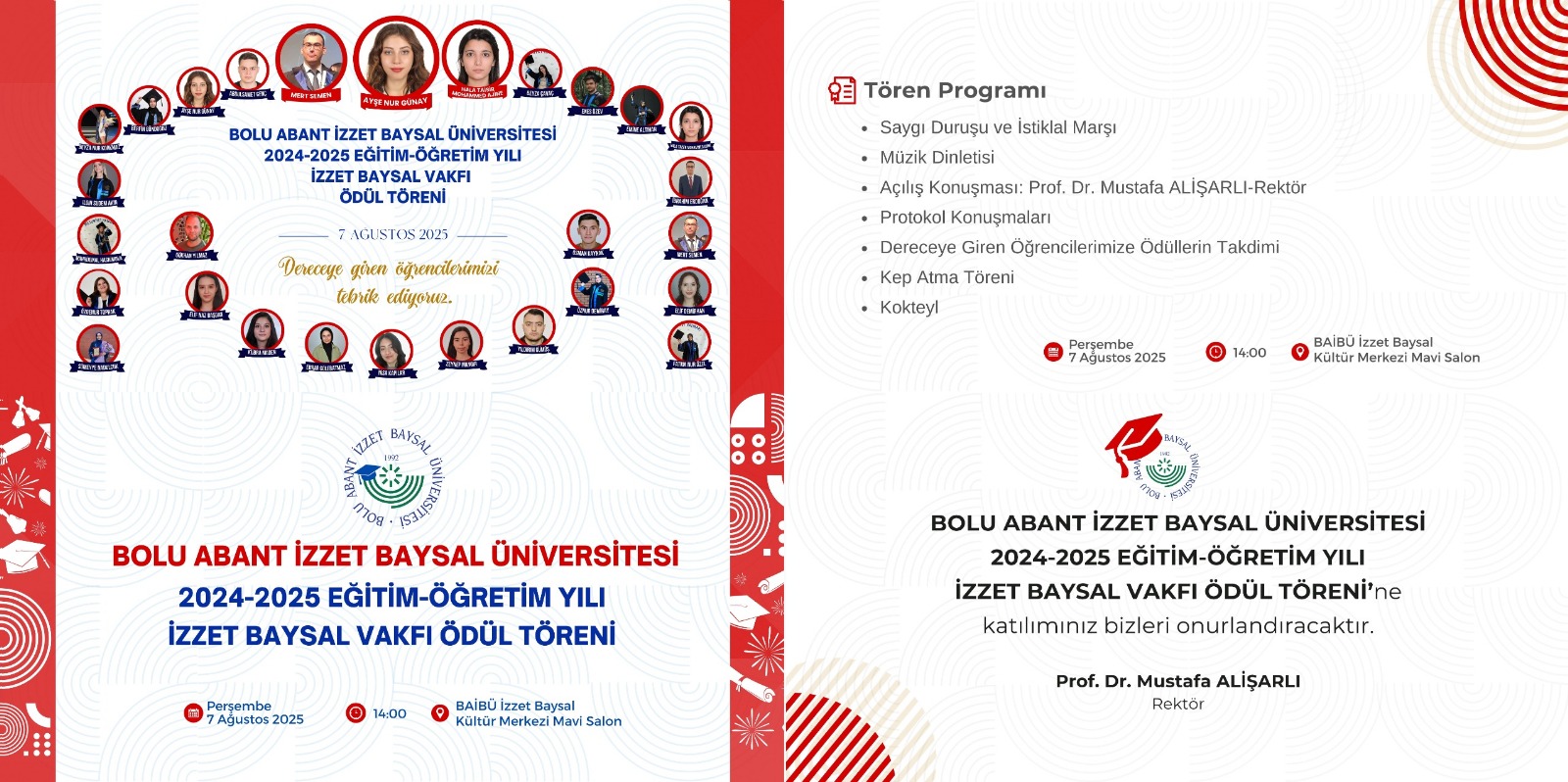 BAİBÜ Mezuniyet ve Ödül töreni davetiyesi