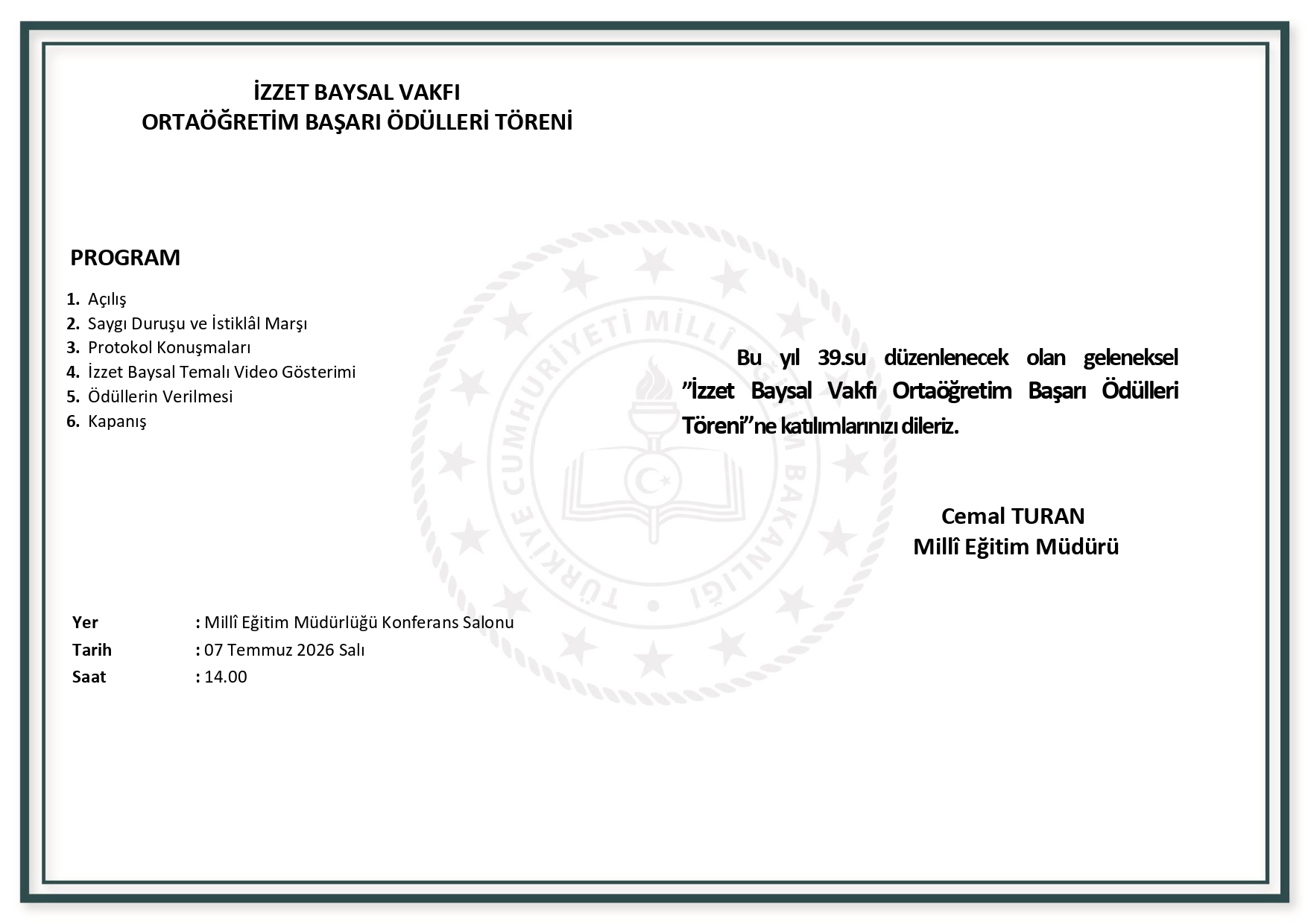 İzzet Baysal Vakfı Ortaöğretim Başarı Ödülleri Töreni